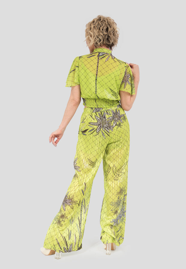 Design Edelweiß Lime Top-Bluse mit Knöpfen Lime