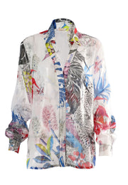 Sommeroutfit für Damen Bluse mit Hose im Set „Jardin Paradisiaque“ (Bluse und Hose)