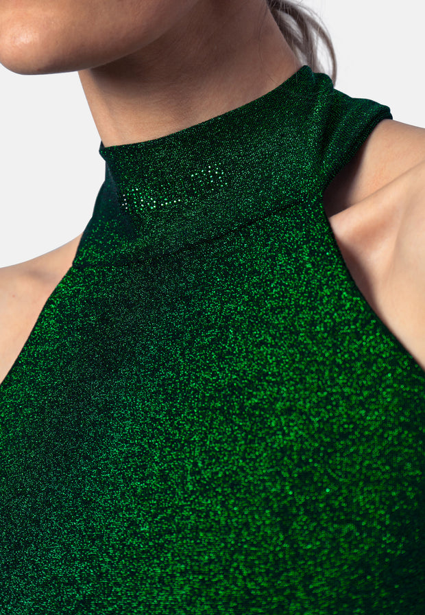 Smaragdgrünes Viskose-Jersey-Minikleid