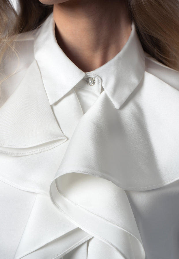 Colette – Weiße Bluse mit Jabot aus luxuriösem Baumwollsatin