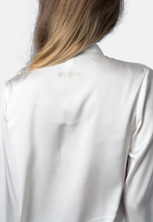 Colette – Weiße Bluse mit Jabot aus luxuriösem Baumwollsatin