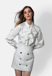 Colette – Weiße Bluse mit Jabot aus luxuriösem Baumwollsatin