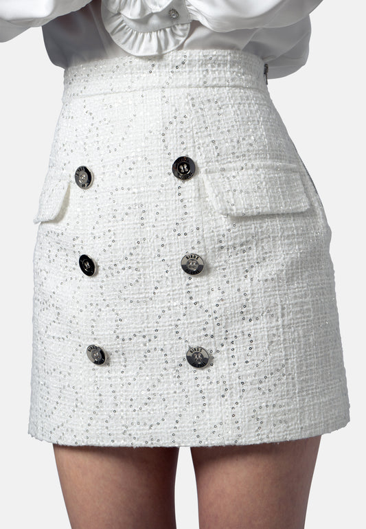 Claire – Weiße Tweed-Minirock mit Pailletten