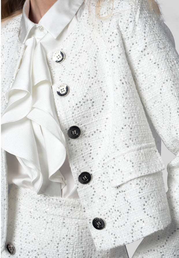 Claire – Weißer Tweed-Blazer mit Pailletten