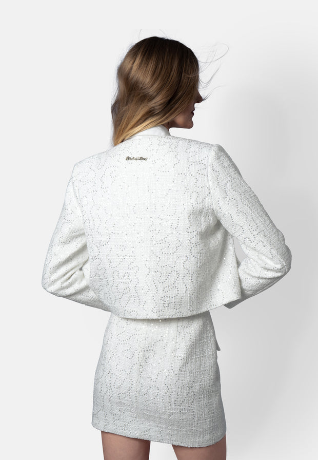 Claire – Weißer Tweed-Blazer mit Pailletten