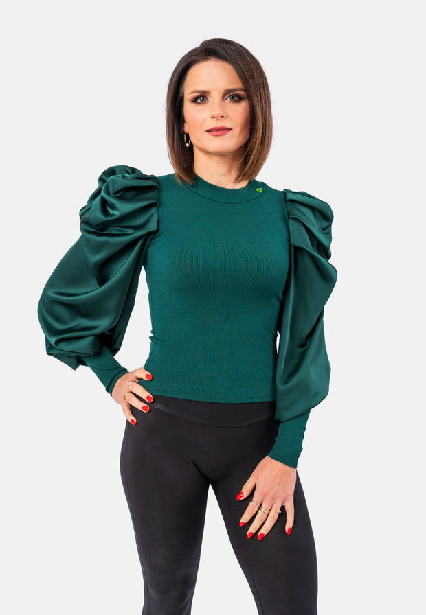 Top with very chic and romantic satin sleeve