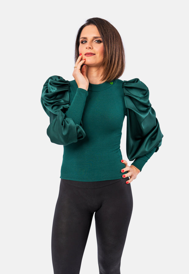 Top with very chic and romantic satin sleeve