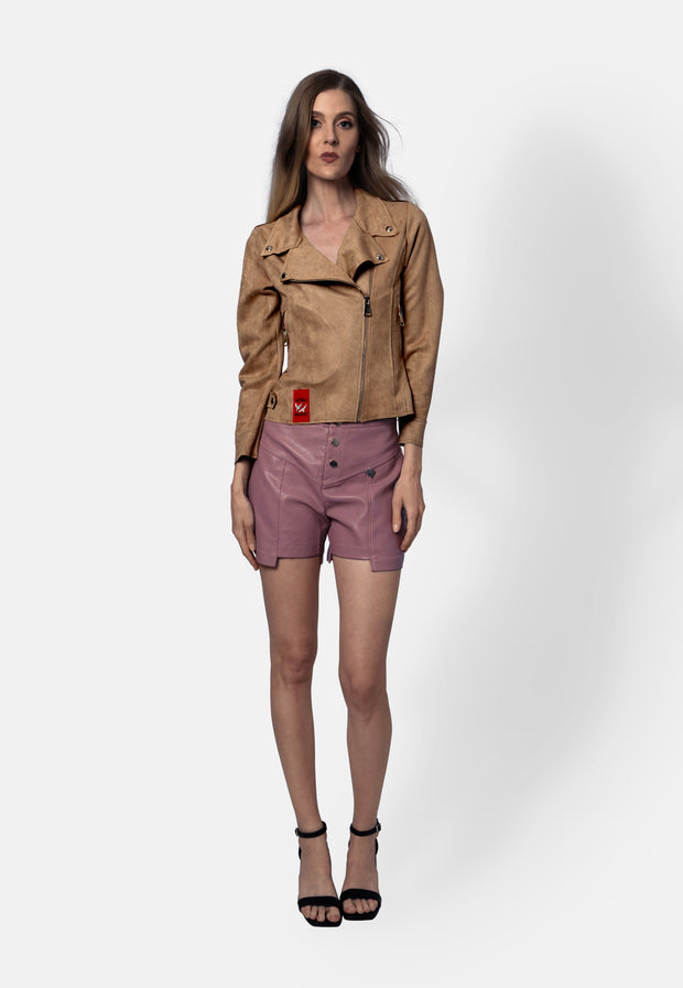 Romy – Kurzjacke aus veganem Wildleder in Mocha