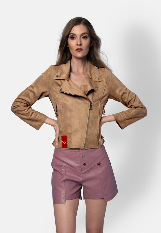 Romy – Kurzjacke aus veganem Wildleder in Mocha