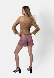 Romy – Kurzjacke aus veganem Wildleder in Mocha