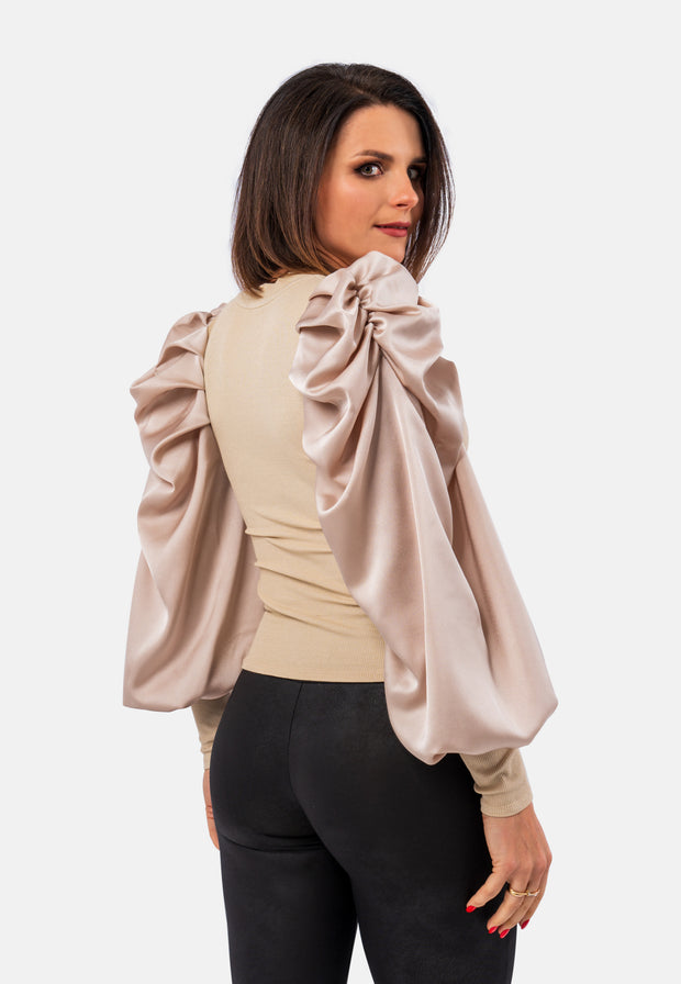 Top with very chic and romantic satin sleeve