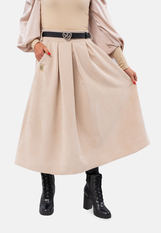 Long Velvet Trapeze Skirt With leather Belt