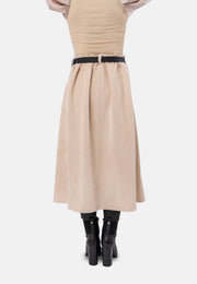 Long Velvet Trapeze Skirt With leather Belt