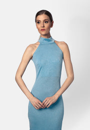 Eisblaues Viskose-Jersey-Midikleid