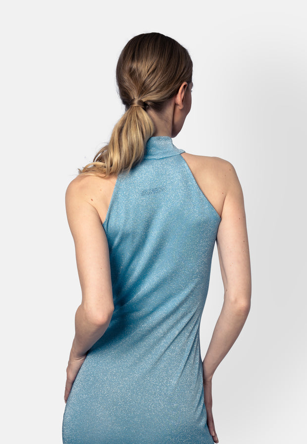 Eisblaues Viskose-Jersey-Midikleid