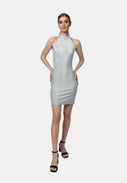Silbergraues Viskose-Jersey-Minikleid