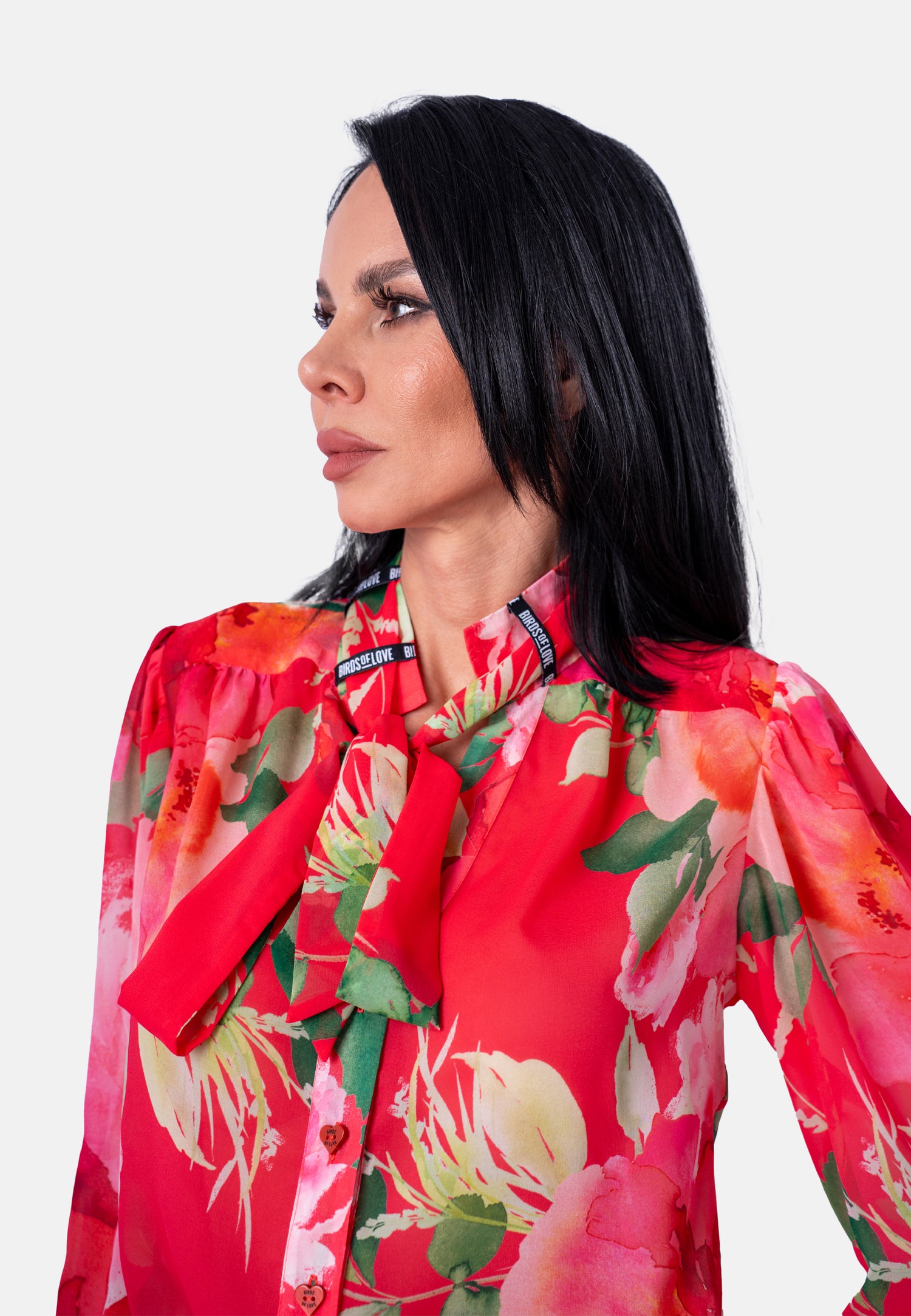 Bluse mit Blumenprint und Bindeschleife in Rot 
