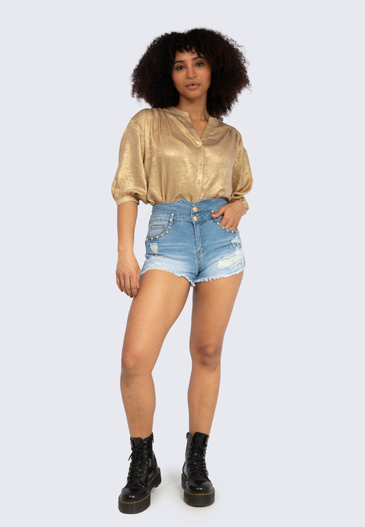 Denim Sexy short-shorts with rhinestones