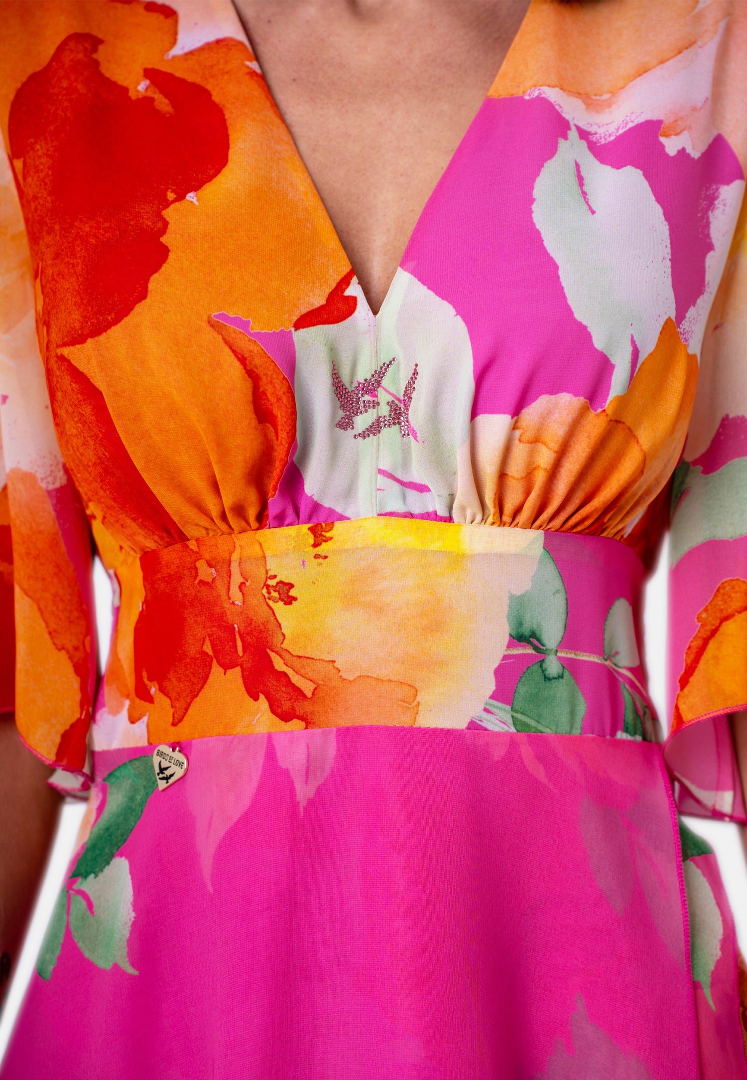 Florales Langes  aus Chiffon mit asymmetrischem Saum Rosa| Jardin by Birds of Love