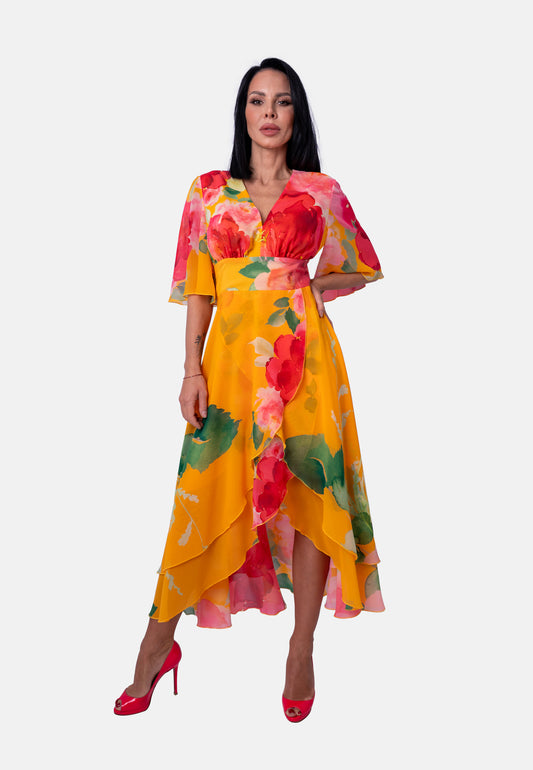 Langes  mit Blumenprint und Volants in Gelb | Jardin by Birds of Love