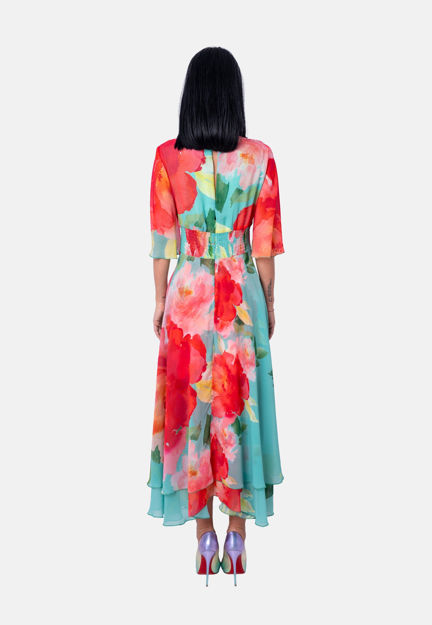 Florales Langes mit asymmetrischem Saum Mint | Jardin by Birds of Love