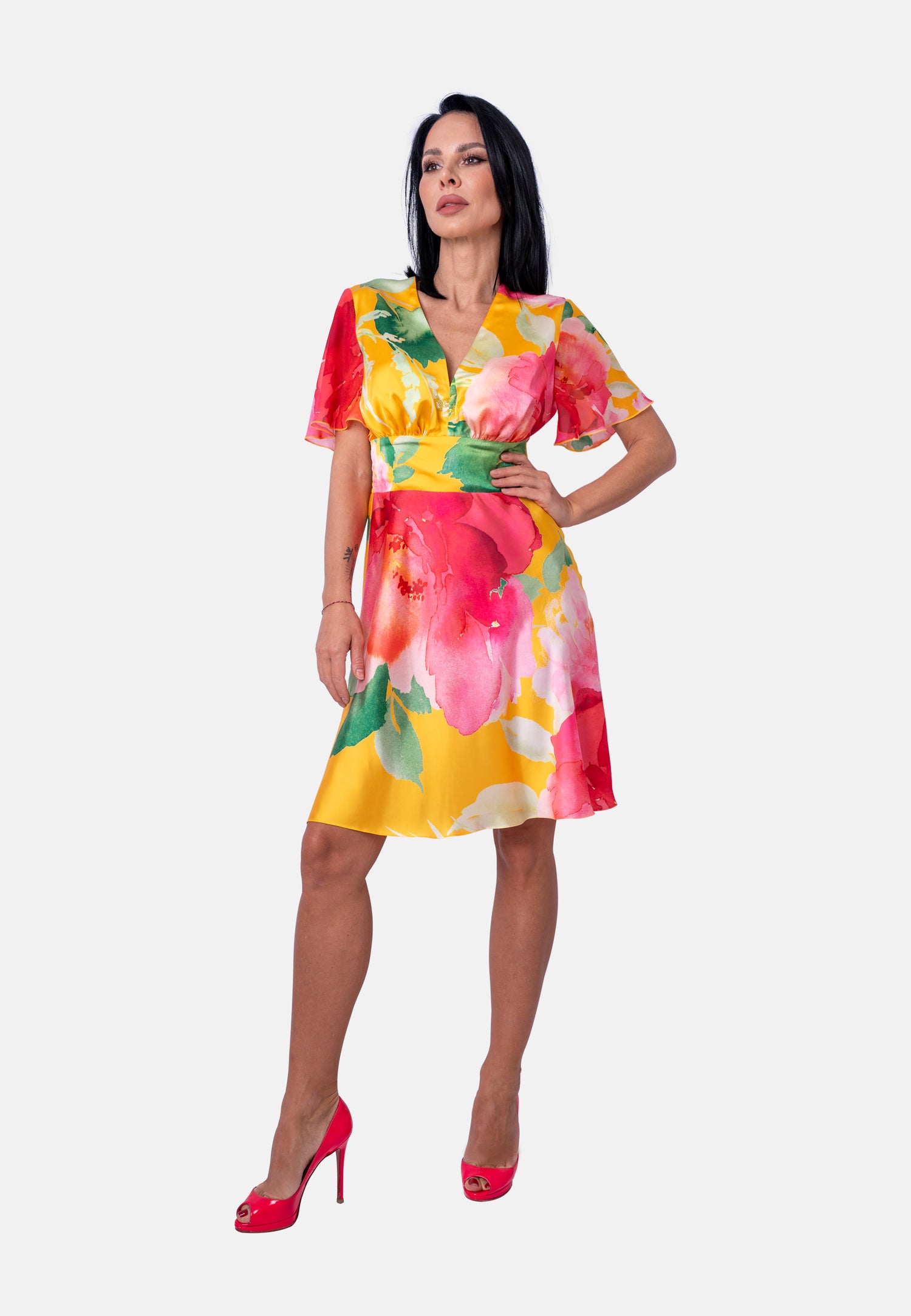 Sommerkleid mit Blumenprint in Gelb