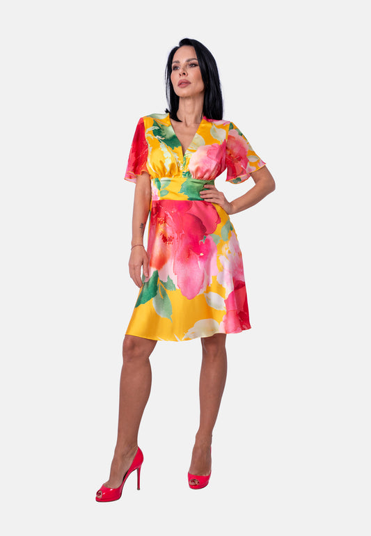 Sommerkleid mit Blumenprint in Gelb | Jardin by Birds of Love