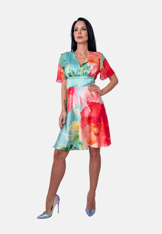 Florales Midikleid mit V-Ausschnitt | Jardin by Birds of Love