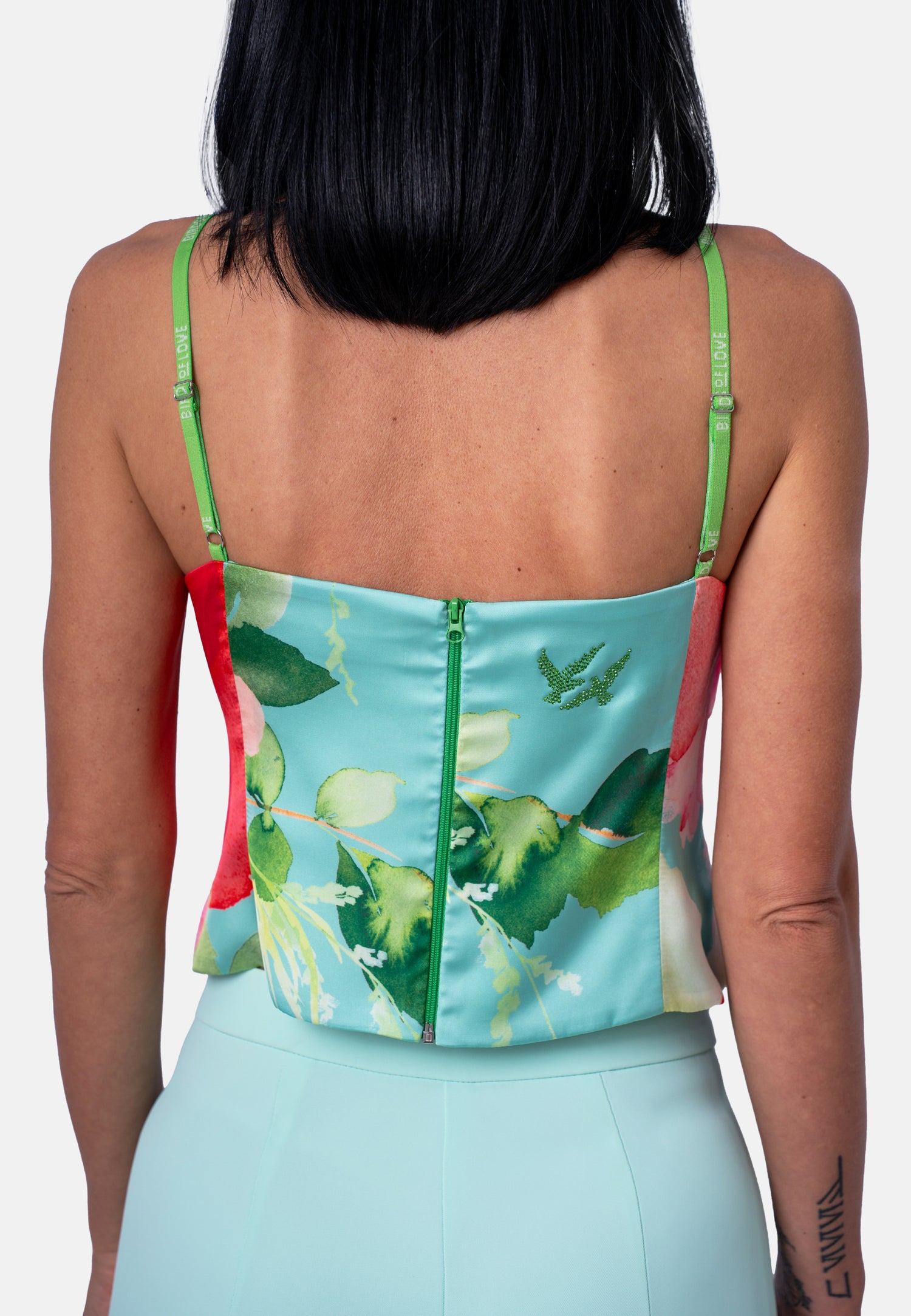 Floraler Sommertop mit Spaghettiträgern Mint  | Jardin by Birds of Love