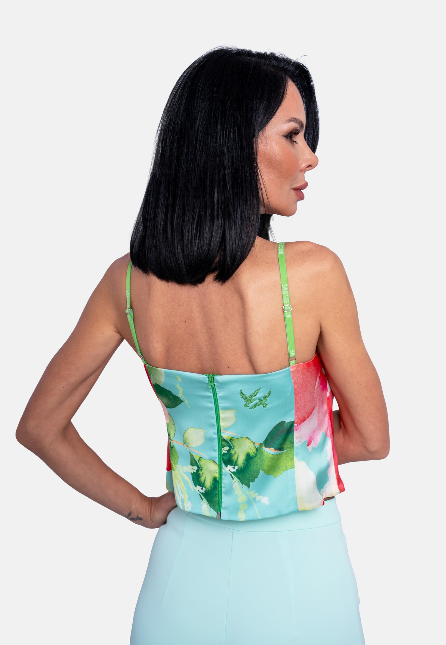 Floraler Sommertop mit Spaghettiträgern Mint  | Jardin by Birds of Love