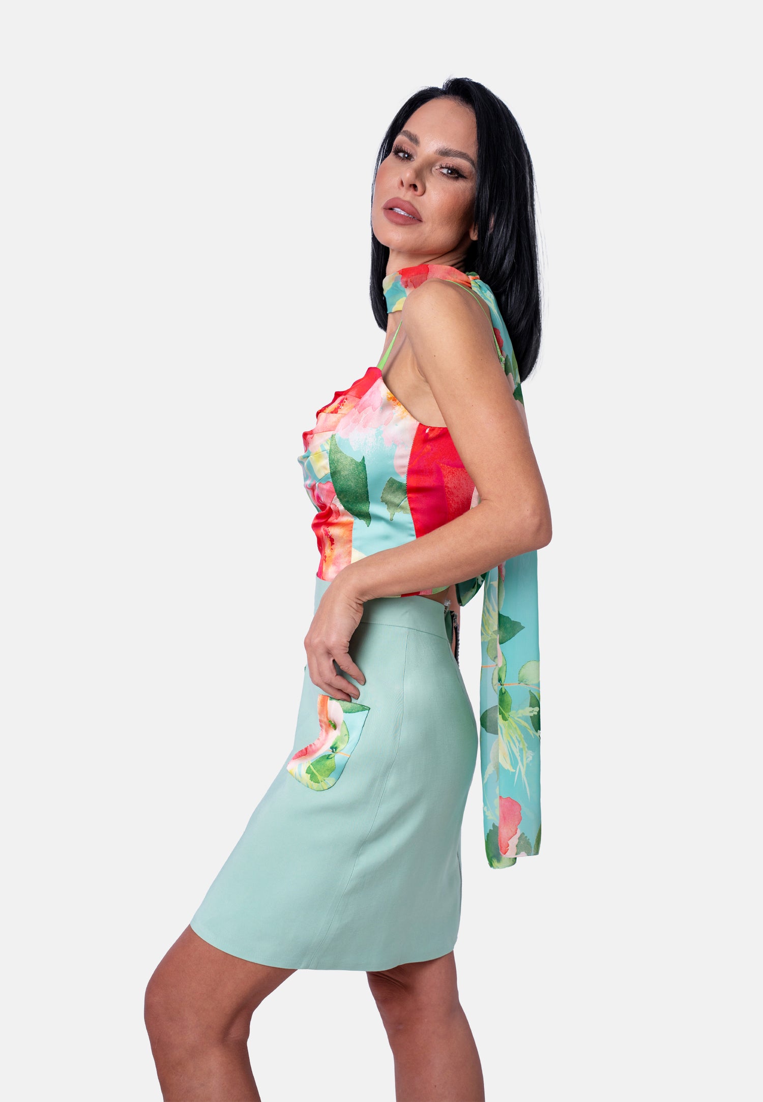 Floraler Sommertop mit Spaghettiträgern Mint  | Jardin by Birds of Love