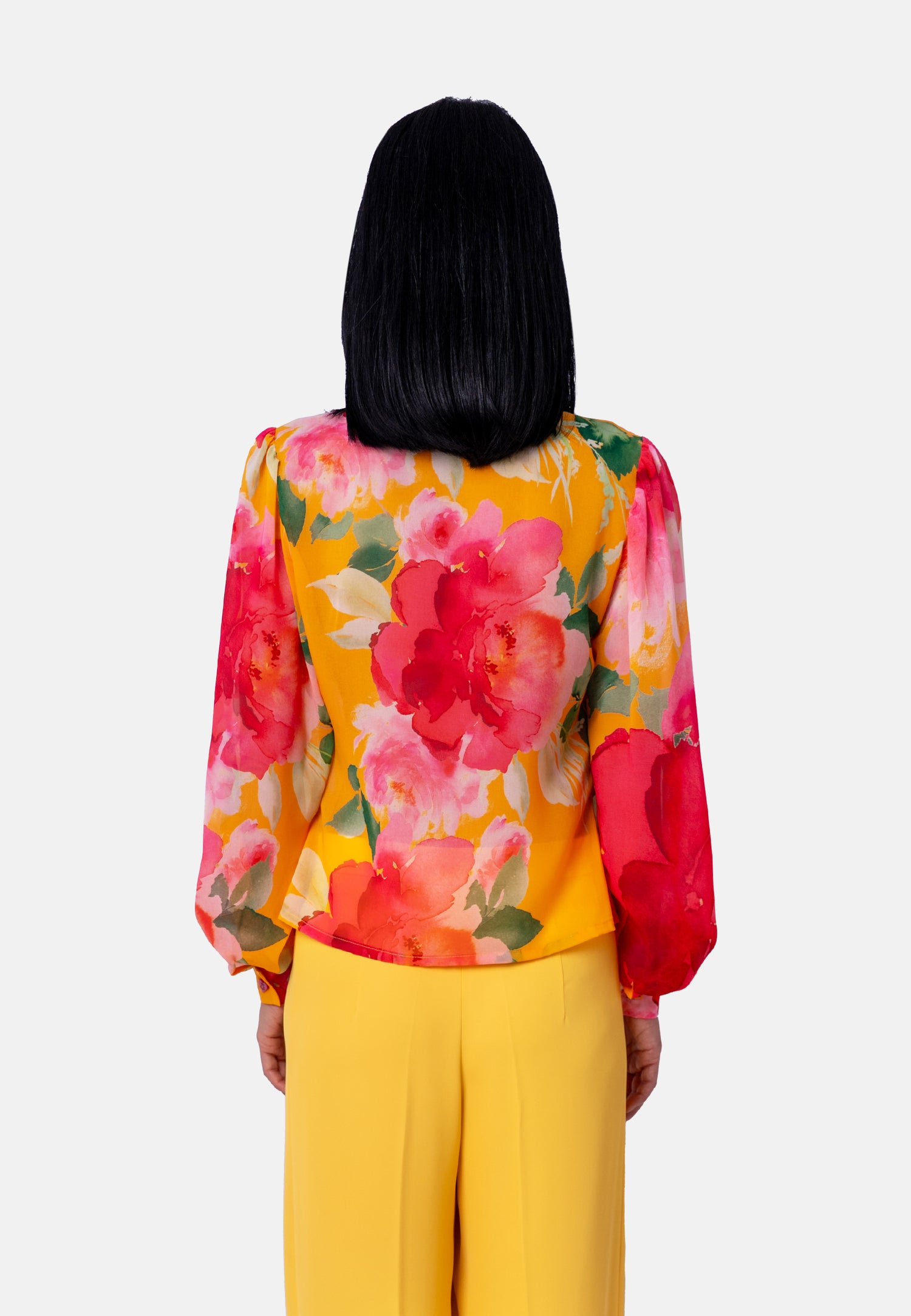 Bluse mit Schleife und Blumenprint in Gelb