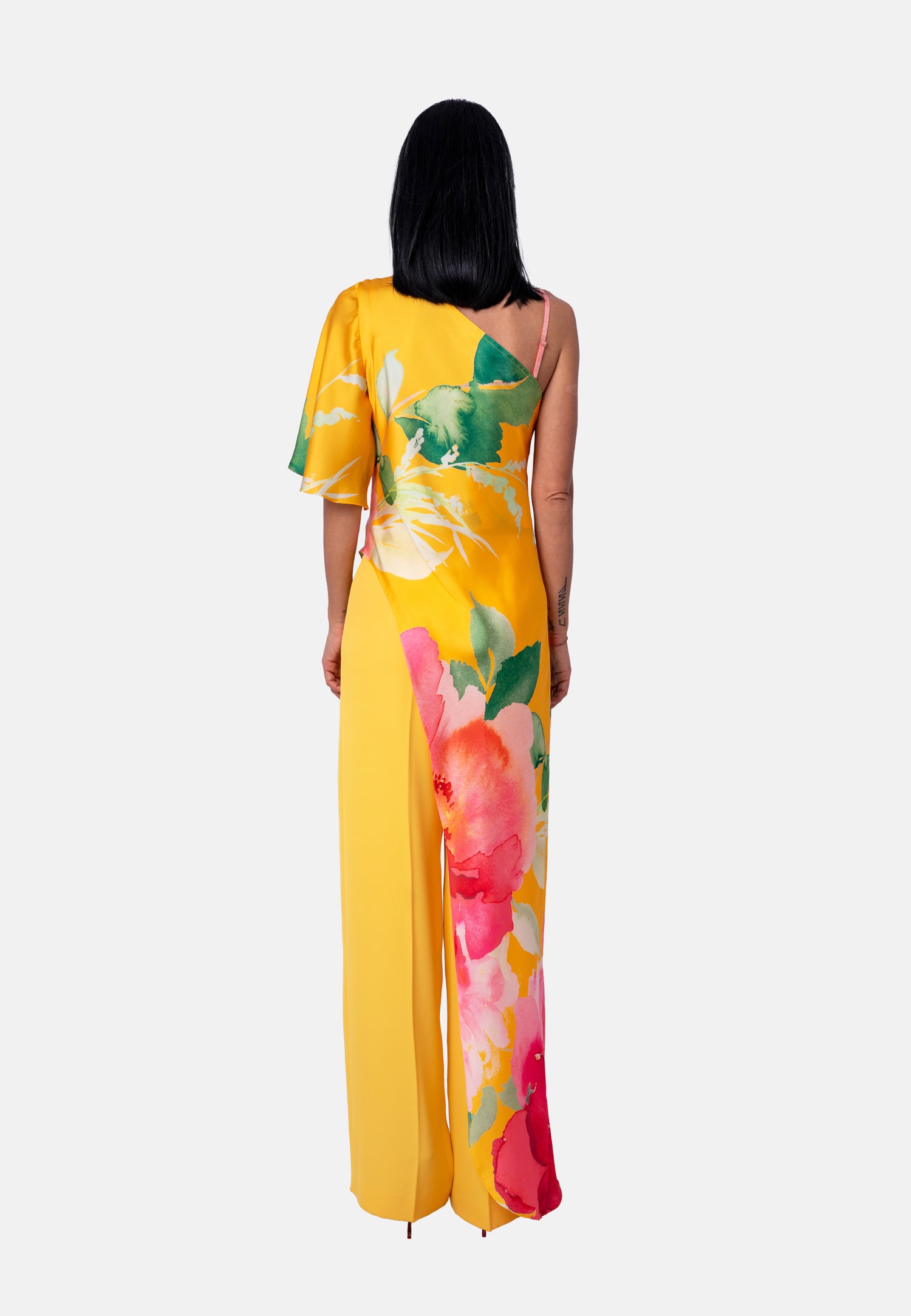 Lange Bluse mit One-Shoulder-Design in Gelb