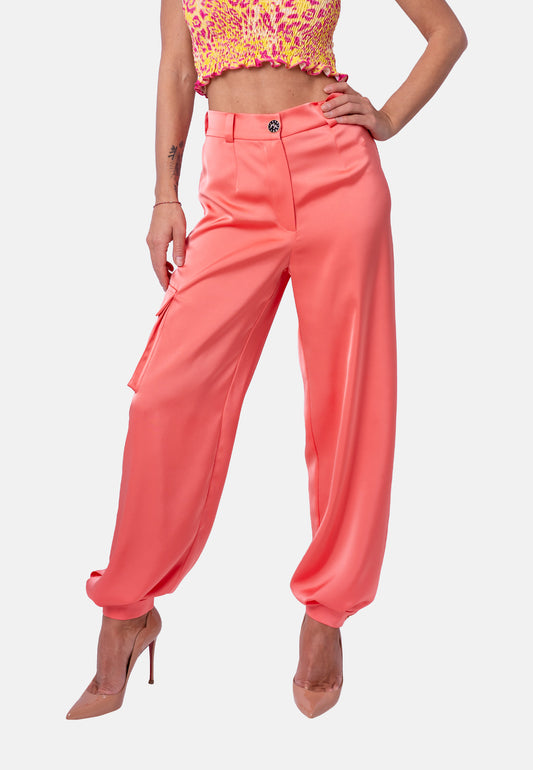 Fließende High-Waist-Hose mit weitem Bein in Koralle | Birds of Wild Grace by Birds of Love