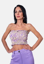 Schulterfreies Smock-Top im Animalprint in Flieder-Beige | Birds of Wild Grace by Birds of Love