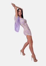 Asymmetrisches One-Shoulder-Kleid mit Statement-Ärmel im Animalprint in Flieder-Beige | Birds of Wild Grace by Birds of Love