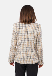 Double-breasted tweed blazer jacket containing wool