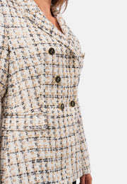 Double-breasted tweed blazer jacket containing wool