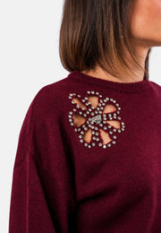 Sweater long-sleeved flower rhinestone