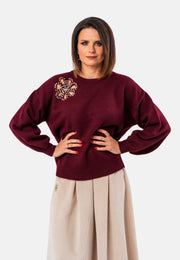 Sweater long-sleeved flower rhinestone