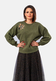 Sweater long-sleeved flower rhinestone