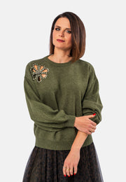 Sweater long-sleeved flower rhinestone