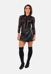 Transparent bodysuit with black sequins