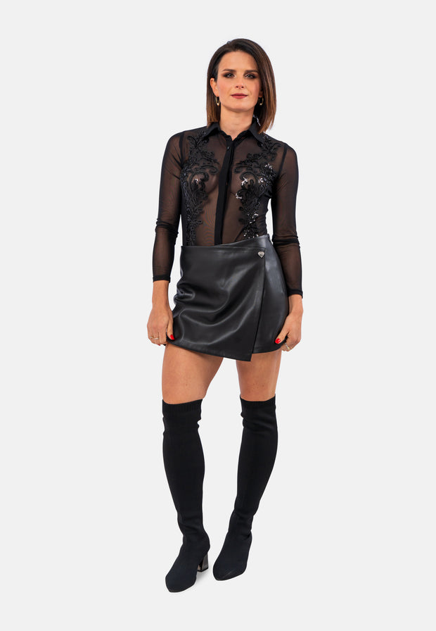 Transparent bodysuit with black sequins