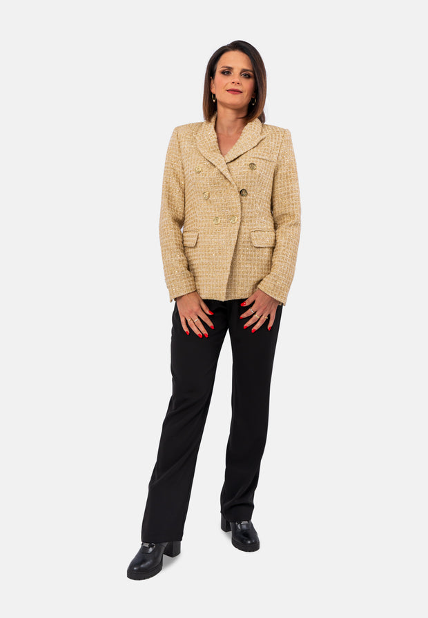 Sequined gold tweed double-breasted blazer jacket