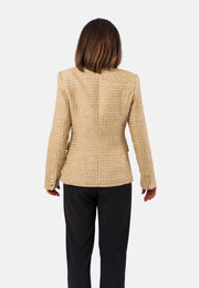 Sequined gold tweed double-breasted blazer jacket