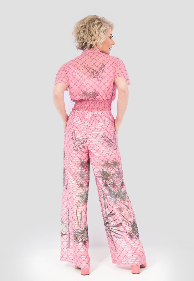 Design Edelweiß-Rosa Top-Bluse mit Knöpfen