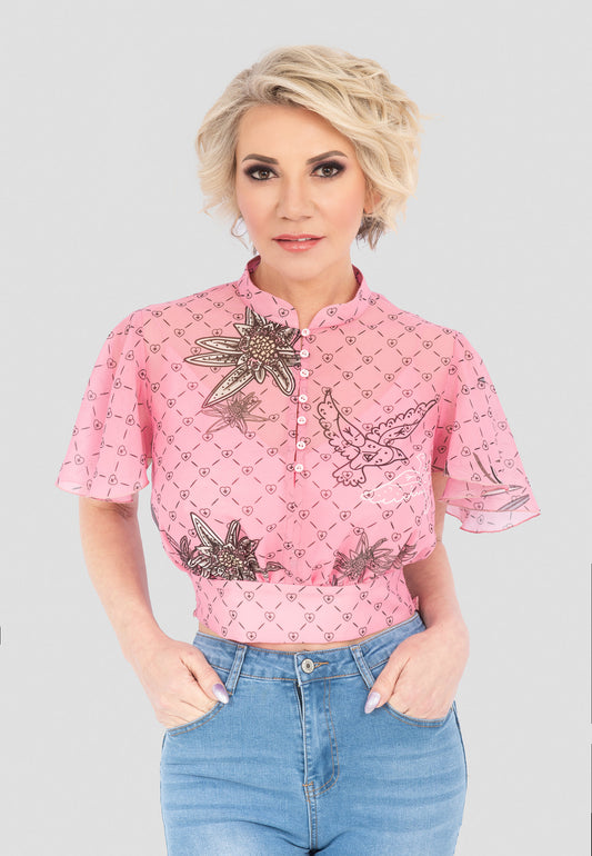 Design Edelweiß-Rosa Top-Bluse mit Knöpfen