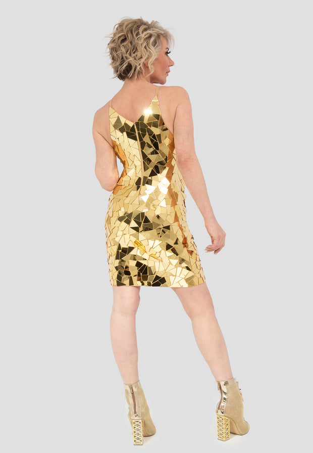 Sparkly Gold Spiegel Ärmelloses Kleid