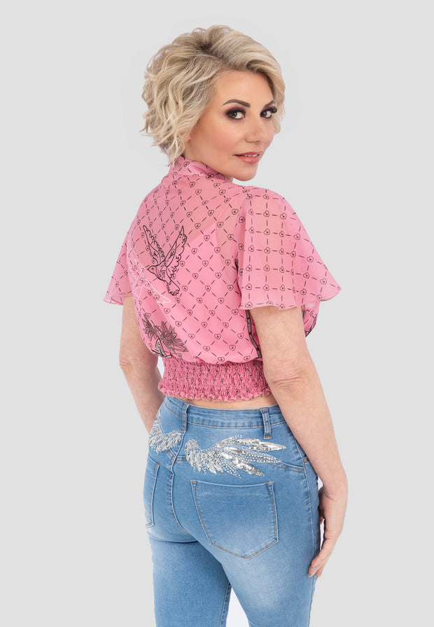 Design Edelweiß-Rosa Top-Bluse mit Knöpfen